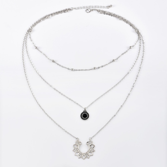 3 Layer Antique Layered Necklace Silver Color - Picture 3 of 8